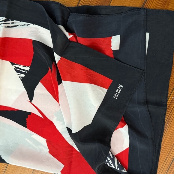Bill Blass Silk Abstract Print Square Scarf Red White Black - Picture 5 of 7